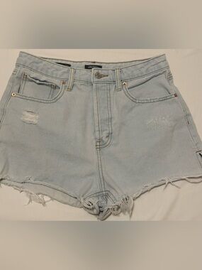 wild fable Light Wash Distressed High-Rise Denim Shorts button fly